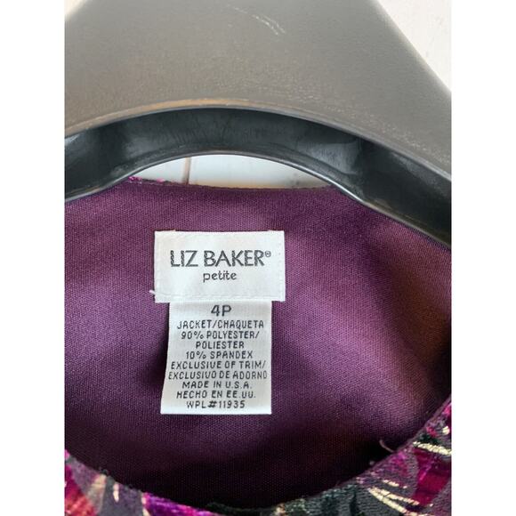 Vintage Liz Baker Jacket Womens Petite 4P multi colored velvet button gold foil - Picture 3 of 6